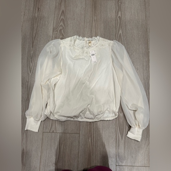 Anthropologie Long Sleeve Mock Neck Lace Embellished Top - Picture 3 of 6